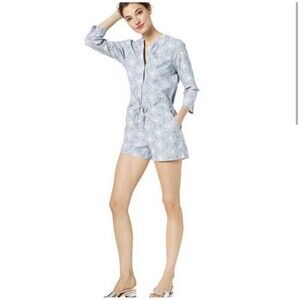 JCrew Mercantile Zelda Womens Printed Beachy Vacation BlueRomper, Denim, Size 10